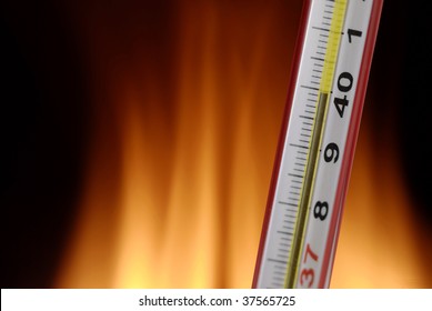 thermometer indicating a high temperature, 40 degrees