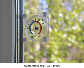 Thermometer on the window. Summer background