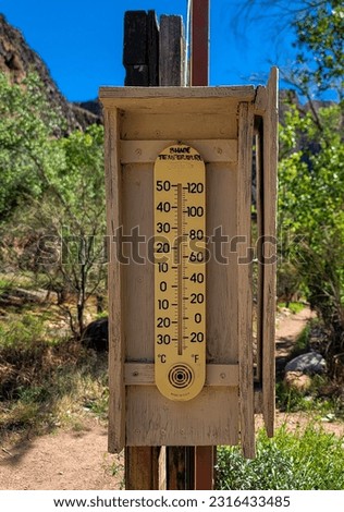 Thermometer outside at campground at Phantom Ranch
