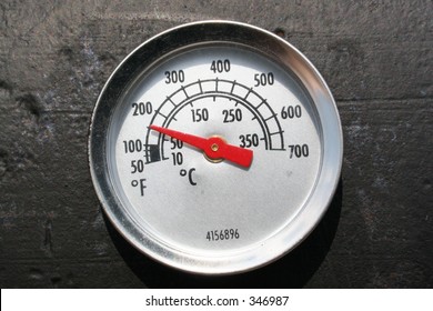 Thermometer Showing Temperature On Bbq Pit