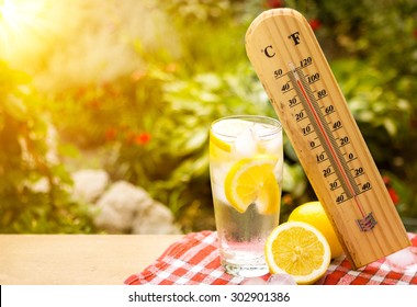 Thermometer Shows A High Temperature During Heat Wave