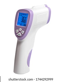 Thermometers Gun Isometric Medical Digital Non Contact Infrared Sight Handheld Forehead Readings. Temperature Measurement Device Isolated On White.