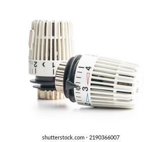 Thermostatic valve head isolated on a white background.