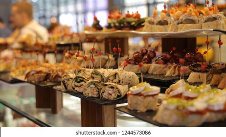 These Food Is Called Pinchos And It Was Taken In The Market Called La Ribera, Bilbao, Basque Country, Spain.