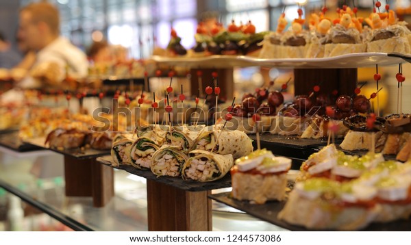 These food is\
called Pinchos and it was taken in the market called La Ribera,\
Bilbao, Basque Country,\
Spain.