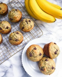 These Are Some Homemade Soft, Sweet And Delicious Banana Chocolate Chip Muffins