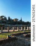 Theseum or temple of hephaistos view during sunset hours taken in ancient agora of athens in greece