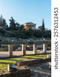 Theseum or temple of hephaistos view during sunset hours taken in ancient agora of athens in greece