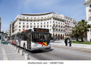 Thessaloniki, Greece - April 12 2015: Public Bus Passing Aristotelous Square