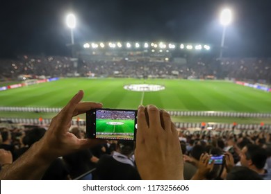 Thessaloniki, Greece - August 29, 2018: Panoramic View Of The Toumba Stadium Before The Start Of A UEFA Champions League Soccer Match PAOK Vs FC Benfica 