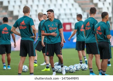 Thessaloniki, Greece - August 6, 2019: Player Of Ajax Edson Alvarez(C) During A Training Session Before A Champions League Match With PAOK FC At Toumba Stadium