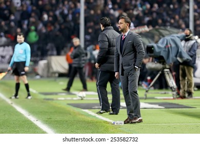 THESSALONIKI, GREECE FEBRUARY 8, 2015 : Manager Vitor Pereira Of Olympiacos On The Touchline During The Greek Superleague Match PAOK Vs Olympiacos