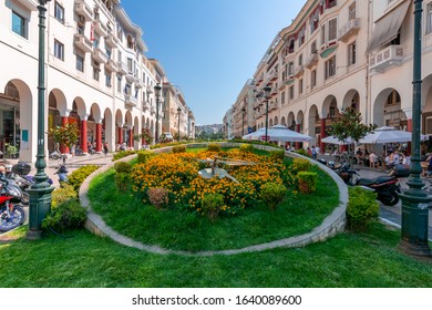 Thessaloniki, Greece - July 2019: 
Flower Clock On Aristotelous (Aristotle) Square