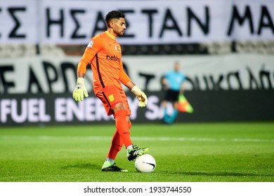 Thessaloniki, Greece March 7, 2021: Goalkeeper Of ARIS Zacharie Boucher  Action During The Greek Superleague Game Between PAOK Vs ARIS At Toumba Stadium