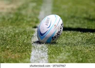 THESSALONIKI, GREECE- MAY 31, 2014: Shot Of The Match Ball During The European Rugby Championship Thessaloniki 2014, Greece