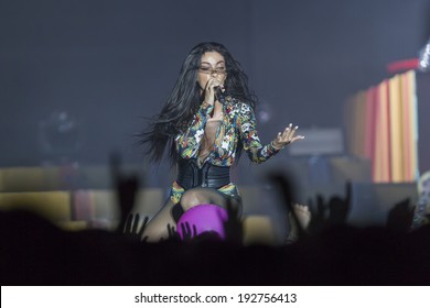 THESSALONIKI, GREECE, MAY 8, 2014: Singer Eleni Foureira performing live on stage for the Ace of Heart tour at Sports arena in Thessaloniki.