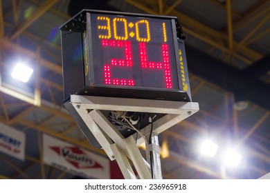 THESSALONIKI, GREECE - NOV 12, 2014: Shot Clock As Seen Prior To The Eurocup Game Paok Vs Buducnost