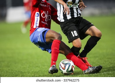 Thessaloniki, Greece, Oct  7, 2015: Close Up Of Feet And Ball In Action During  The UEFA Womens Champions League Game Between Paok Vs Orebro DFF , Played At Toumba Stadium