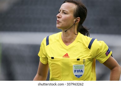Thessaloniki, Greece, Oct  7, 2015: Assistant Refere In Action During  The UEFA Womens Champions League Game Between Paok Vs Orebro DFF , Played At Toumba Stadium