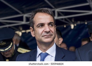 Thessaloniki, Greece - October 28, 2016. Kyriakos Mitsotakis, Leader Of The New Democracy Party, Attends Attends The Annual Military Parade For The Entrance Of Greece In WWII, Back In 1940,