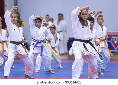 Thessaloniki, Greece, Oktober18 2015: Demonstration by men and women faculties of Japanese traditional martial arts, judo, karate, aikido, kendo