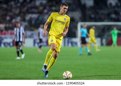 Thessaloniki, Greece - Sept 20, 2018: Player Of Chelsea Andreas Christensen In Action During The UEFA Europa League Between PAOK Vs FC Chelsea Played At Toumba Stadium