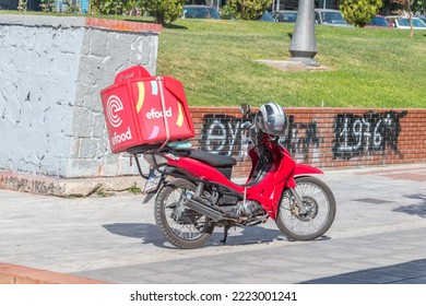 Thessaloniki, Greece - September 29, 2022: Motorbike Of Efood Food Delivery Company.