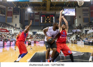 Thessaloniki, Greece - September 8, 2016: Nikita Kurbanov (R) Of CSKA With Clanton Keith(C) Of PAOK In Action During The Friendly Match PAOK Vs CSKA Moscow