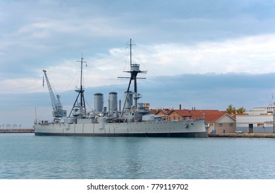 THESSALONIKI - NOV 13: The Greek Cruiser Georgios Averof Docked At The Port Of Thessaloniki On November 13. 2017 In Greece 