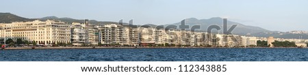 Thessaloniki waterfront panorama. Nikis Avenue From Aristotelou square to the White Tower.