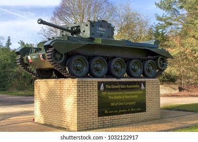 Thetford Forest, In Norfolk, England – February 16 2018: British Cromwell Tank ‘Little Audrey’ Commemorates The 7th Armoured Division, ‘The Dessert Rats’, Who Waited Here Before The Normandy Landings.