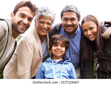 Theyre a close-knit family. Shot of a multi-generational family posing for a self-portrait.