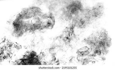 Thick Black Smoke On A White Isolated Background