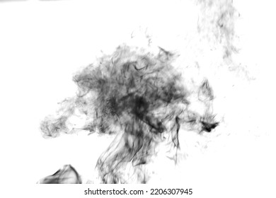 Thick Black Smoke On A White Isolated Background