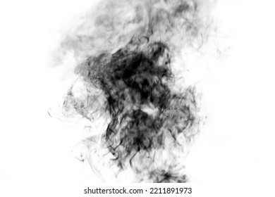 Thick Black Smoke On A White Isolated Background