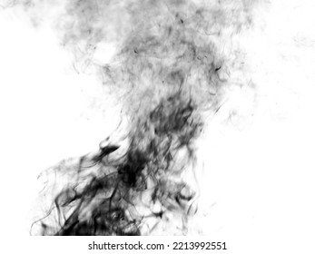 Thick Black Smoke On A White Isolated Background