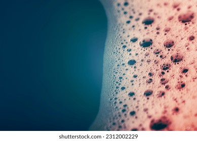 thick bubbling soap suds on the surface of the water. Beautiful bright, trendy colors, gradient from blue to red. Macro. Texture of soap bubbles, foam - Shutterstock ID 2312002229
