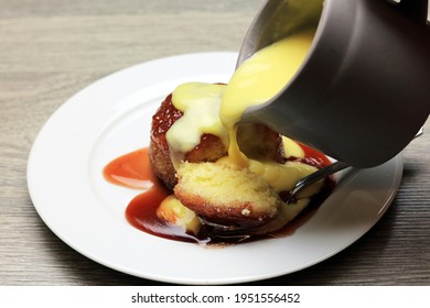 Thick Creamy Custard Being Poured Over Stock Photo 1951556452 ...
