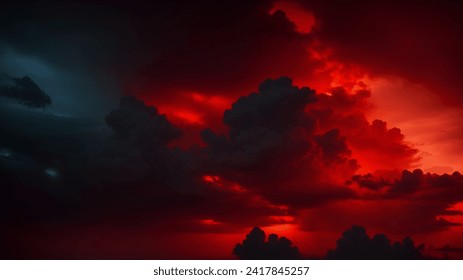 Thick dark clouds in the red sky