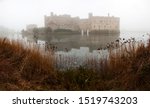 thick fog surrounding Leeds Castle and moat, England