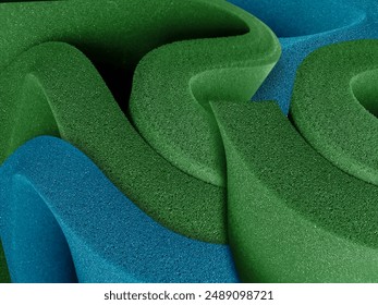 thick green and blue curved sheets of sponge foam. pastel green material texture	 - Powered by Shutterstock