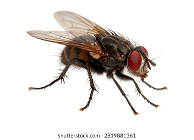 Thick Headed Fly Rounded Dark Brown Body With Ove Isolated On White Background
