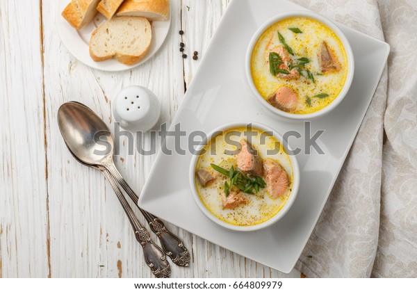 Thick Hot Fish Salmon Soup Cream Stock Photo Edit Now 664809979