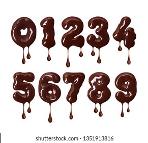 Thick Numbers Made Of Melted Chocolate With Falling Drops In High Resolution (part 2. Numbers)