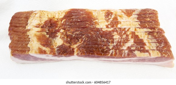 Thick Sliced Pound Of Bacon. Isolated.