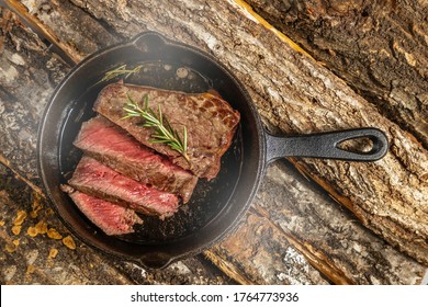 Thick sliced steak made with skillet (cast iron frying pan)