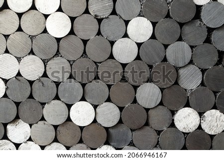 A thick steel bar cut on a band saw at the factory. Close-up 