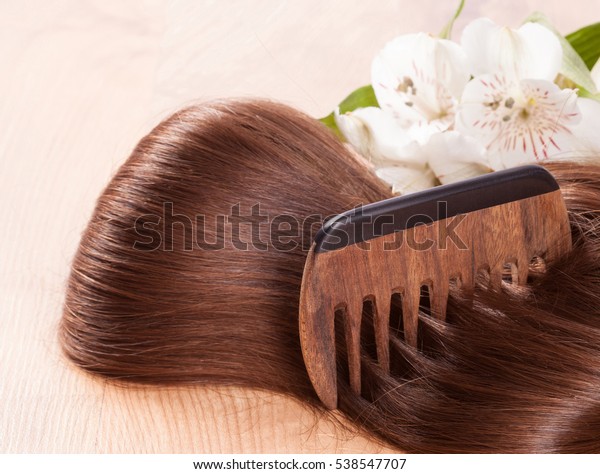 Thick Strand Beautiful Shiny Hair Wooden Stock Photo Edit Now