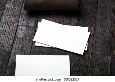 Thick White Cotton Paper Business Card Mock Up With Golden Foil On The Edges