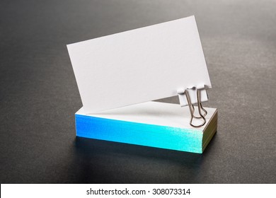 Thick White Cotton Paper Business Card Mock Up With Rainbow Foil On The Edges